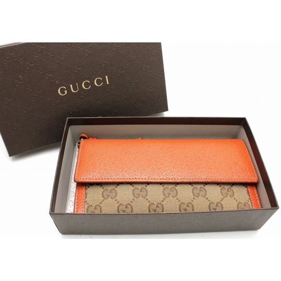 Gucci GG Canvas Bree Bifold Long Wallet Leather Orange - Picture 9 of 9